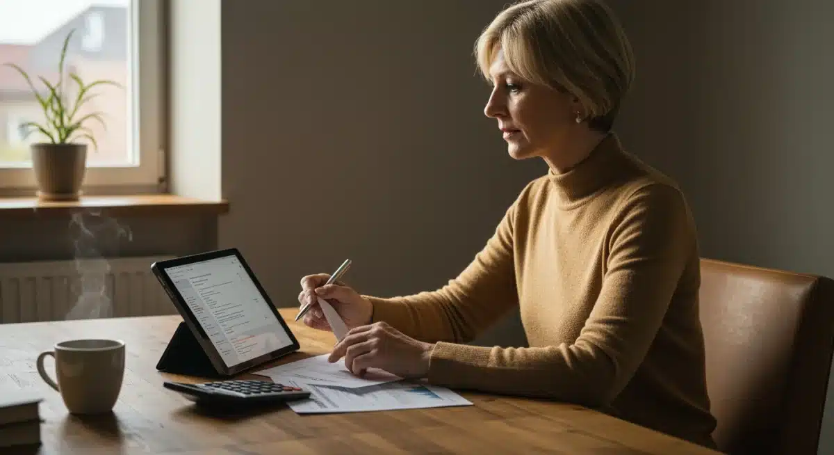 Homeowner reviewing mortgage documents on tablet at desk