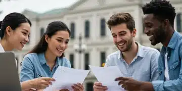 Students reviewing loan forgiveness documents with hope