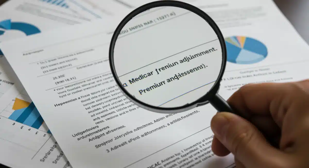 Hand with magnifying glass examining Medicare Part B premium details for 2025.