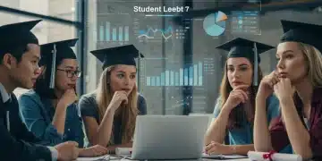 Students reviewing financial aid information on a tablet, symbolizing student loan forgiveness planning.