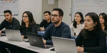 Adult students in a classroom, representing diversity and engagement in learning.