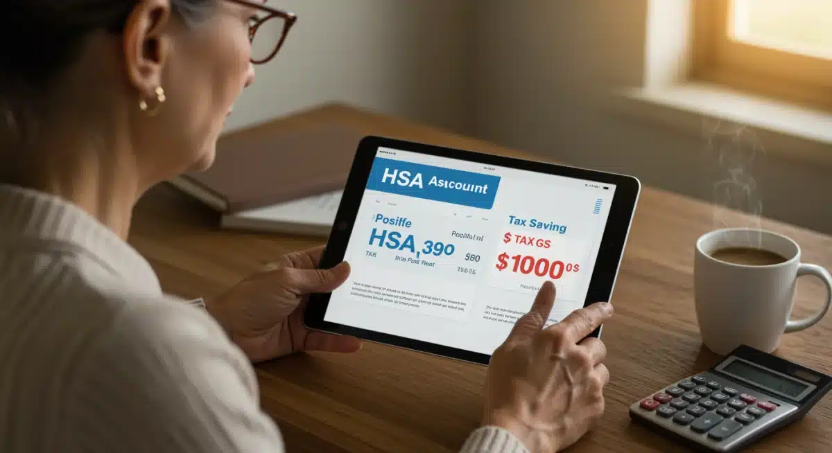 Person analyzing financial statement with HSA tax savings on tablet