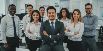 Professionals in modern office symbolizing economic growth