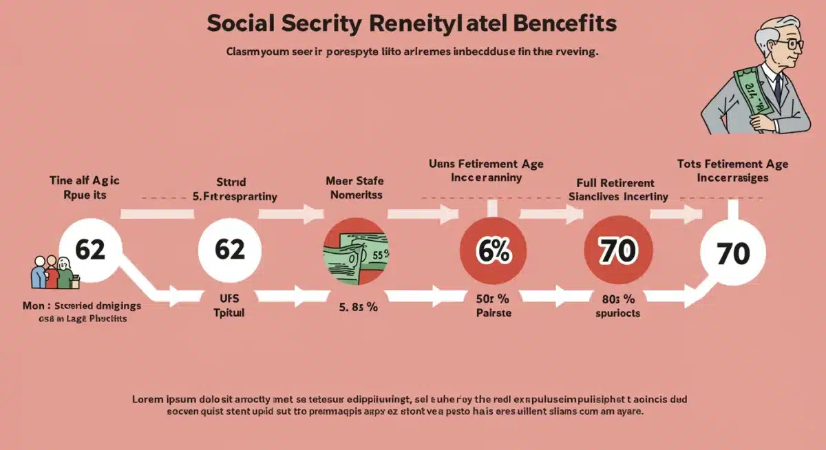 Social Security claiming age timeline with benefit percentages