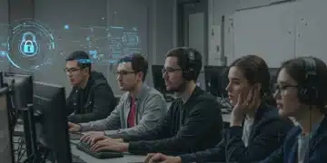 Students learning cybersecurity in a modern lab, focusing on skills for 2026 workforce needs.