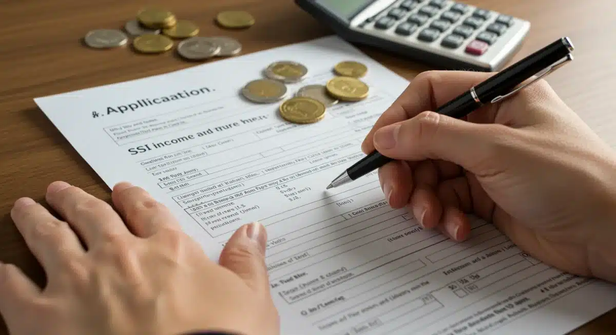 Hands filling out a Supplemental Security Income application form