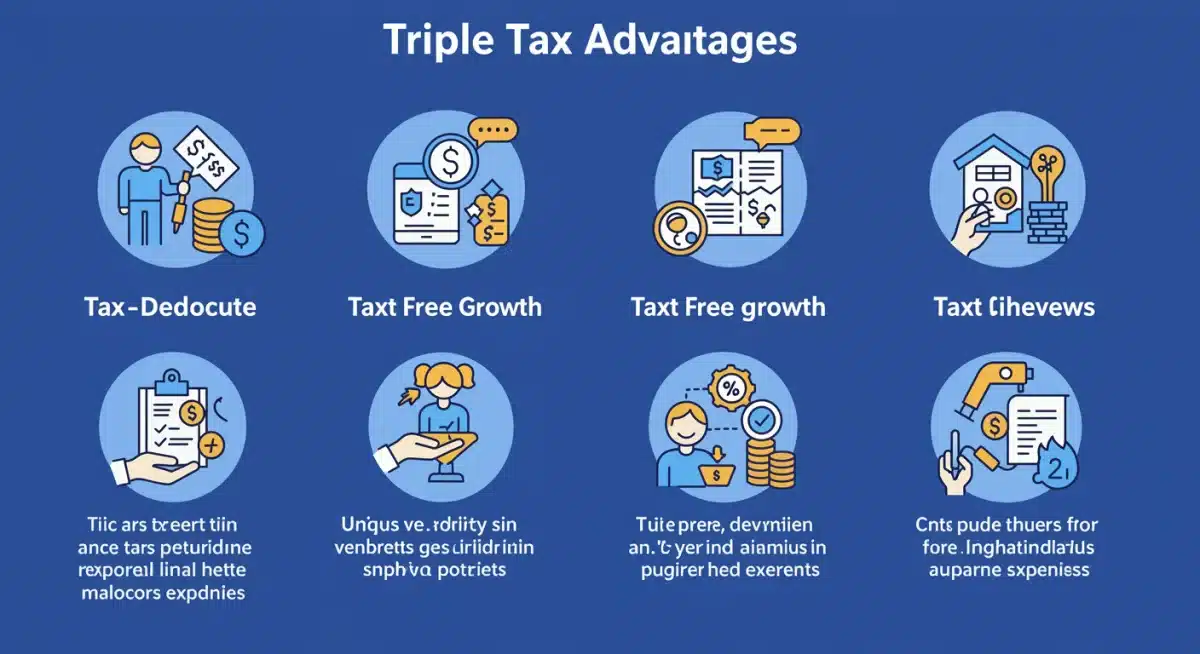 Infographic showing triple tax advantages of Health Savings Accounts