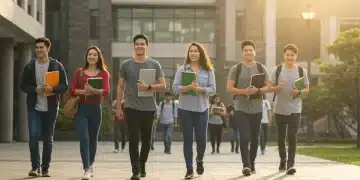 College students walking confidently on a sunny university campus, symbolizing future education and financial aid changes.