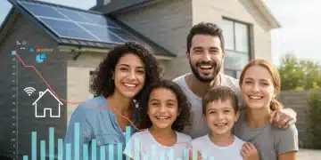 Happy family in energy-efficient home with reduced utility bills, symbolizing federal energy relief programs 2026.