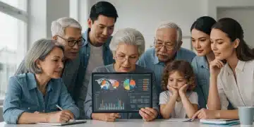 Diverse individuals reviewing financial data on a tablet, symbolizing preparation for 2026 federal benefit changes and household budget adjustments.