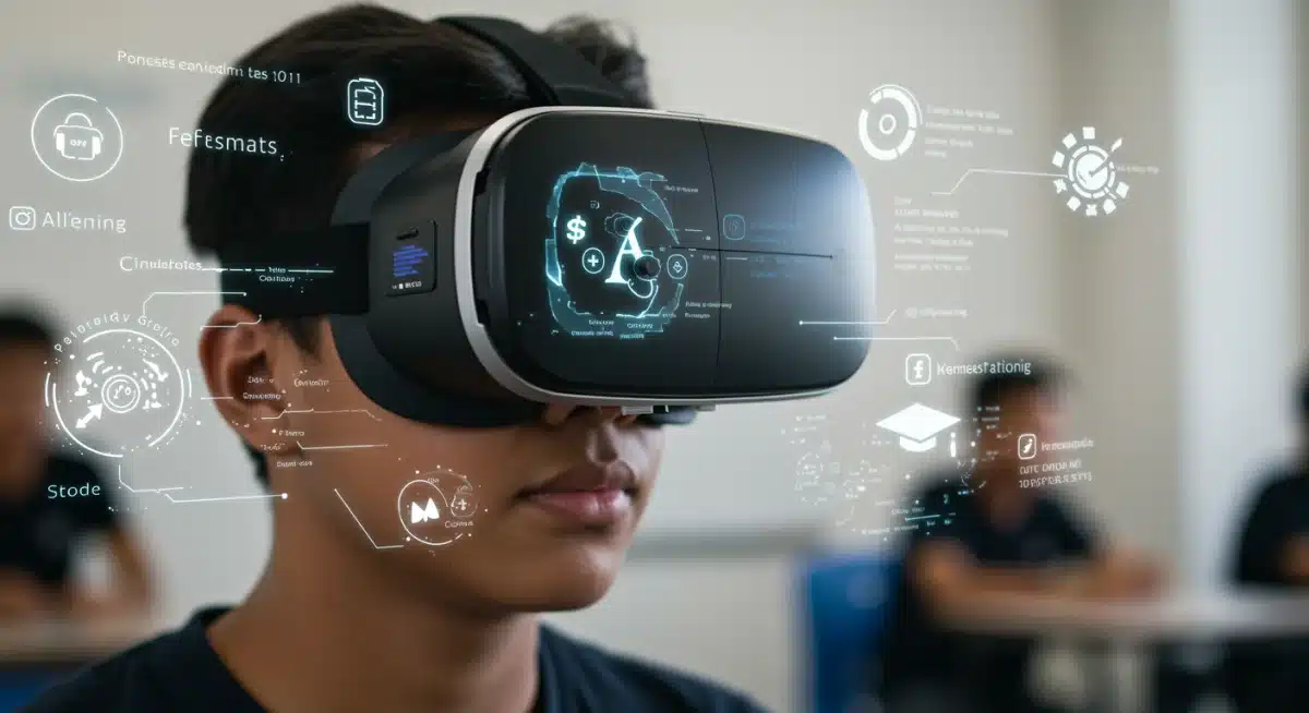 Student using a VR headset for an immersive educational experience in a K-12 setting.