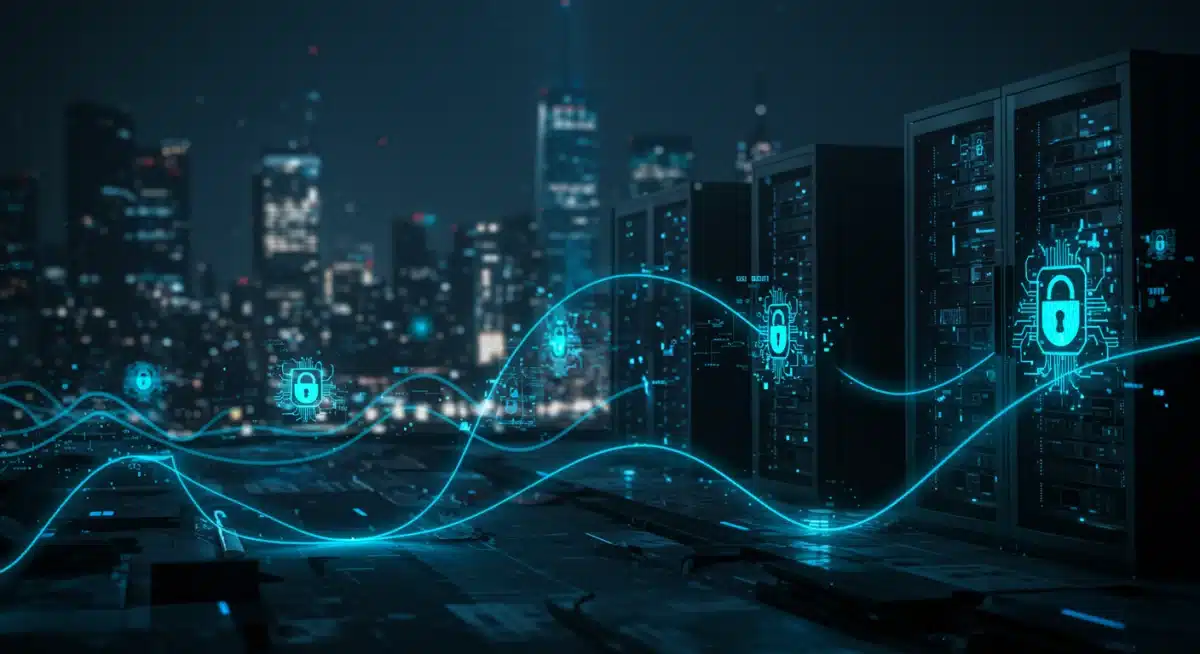 Cybersecurity network with data flow and AI elements