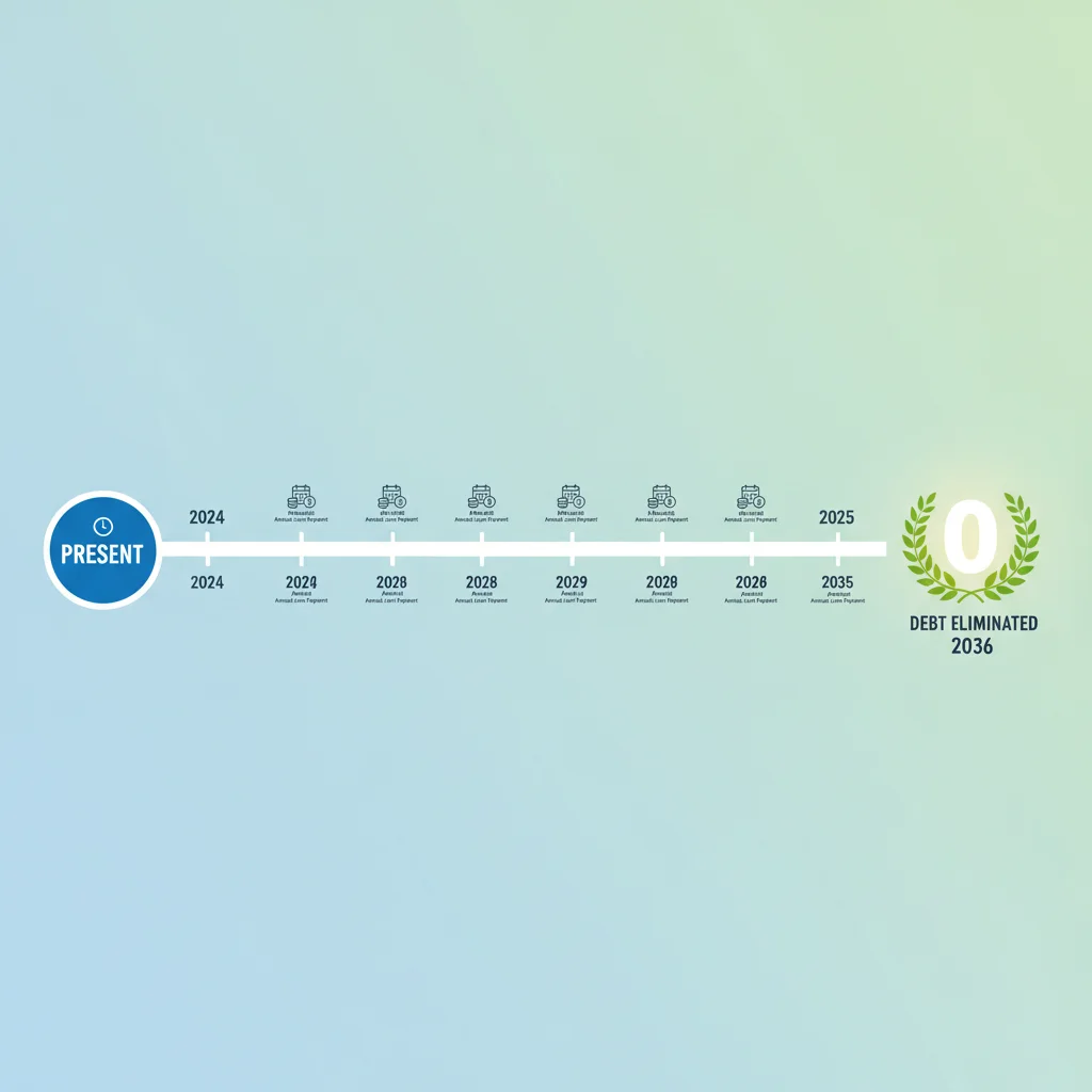 Timeline illustrating a 10-year path to zero student loan debt.