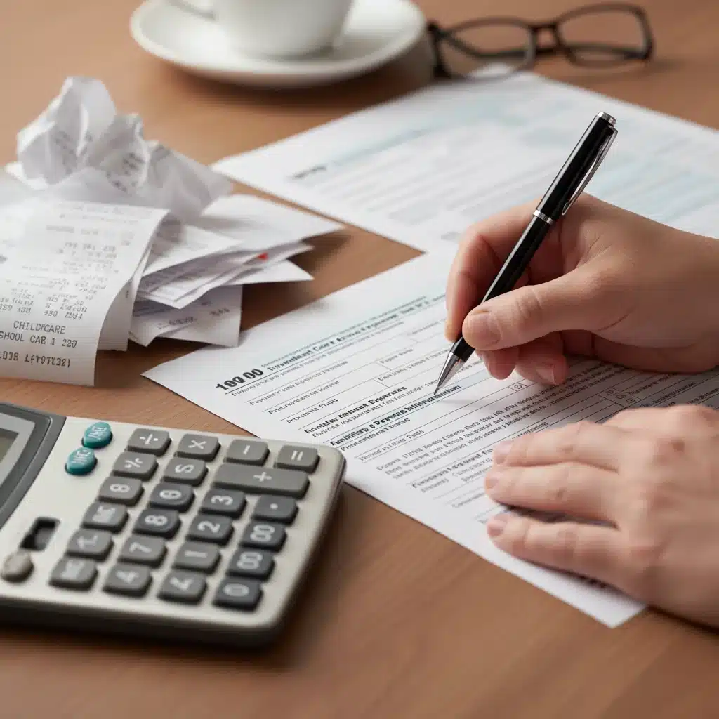 Person calculating dependent care expenses for tax credit