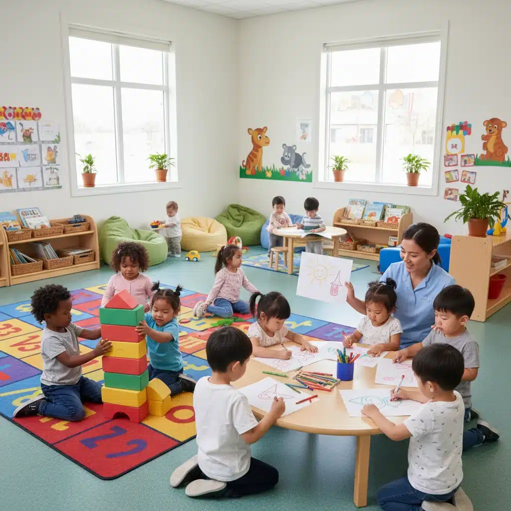 Children playing in a bright and safe daycare center
