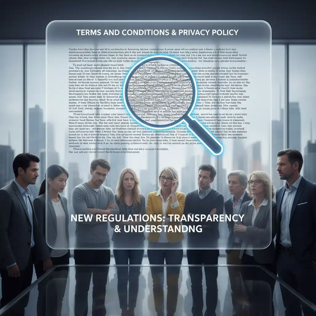 Consumers reviewing complex privacy policies, symbolizing the impact of new data privacy regulations.