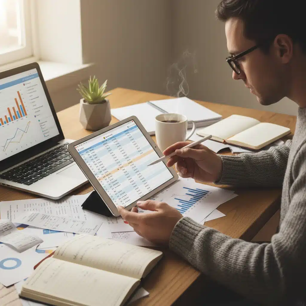 Person reviewing digital budget on tablet for financial planning