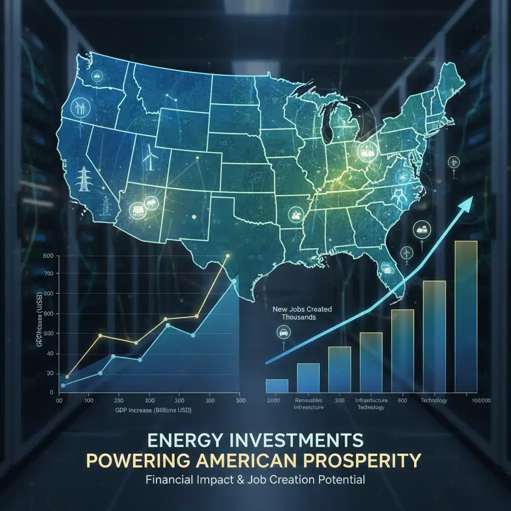 Economic growth charts over US map showing financial impact.