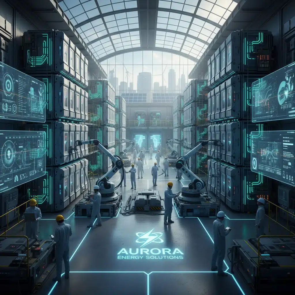 Engineers inspecting advanced energy storage systems.