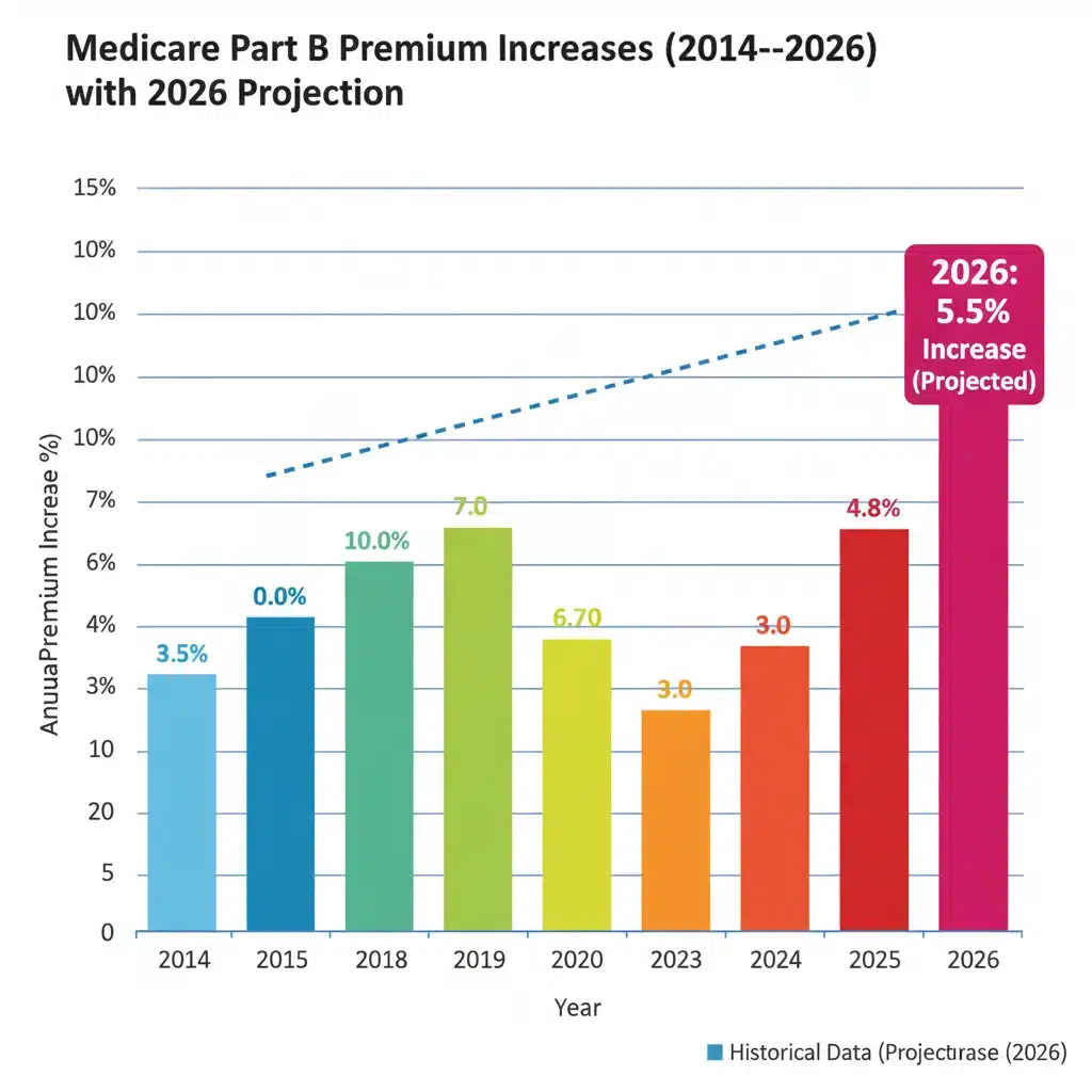 Historical and projected Medicare Part B premium increases graph