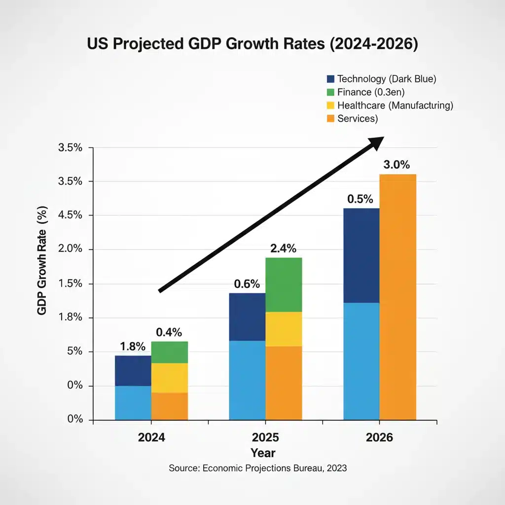 Chart illustrating projected US GDP growth from 2024 to 2026, highlighting the 3% forecast.