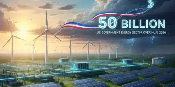 Diverse energy infrastructure with solar, wind, and smart grid components.