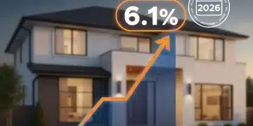 Chart showing rising 2026 mortgage rates with 6.1% highlighted, against a backdrop of a modern home, symbolizing future financial decisions.