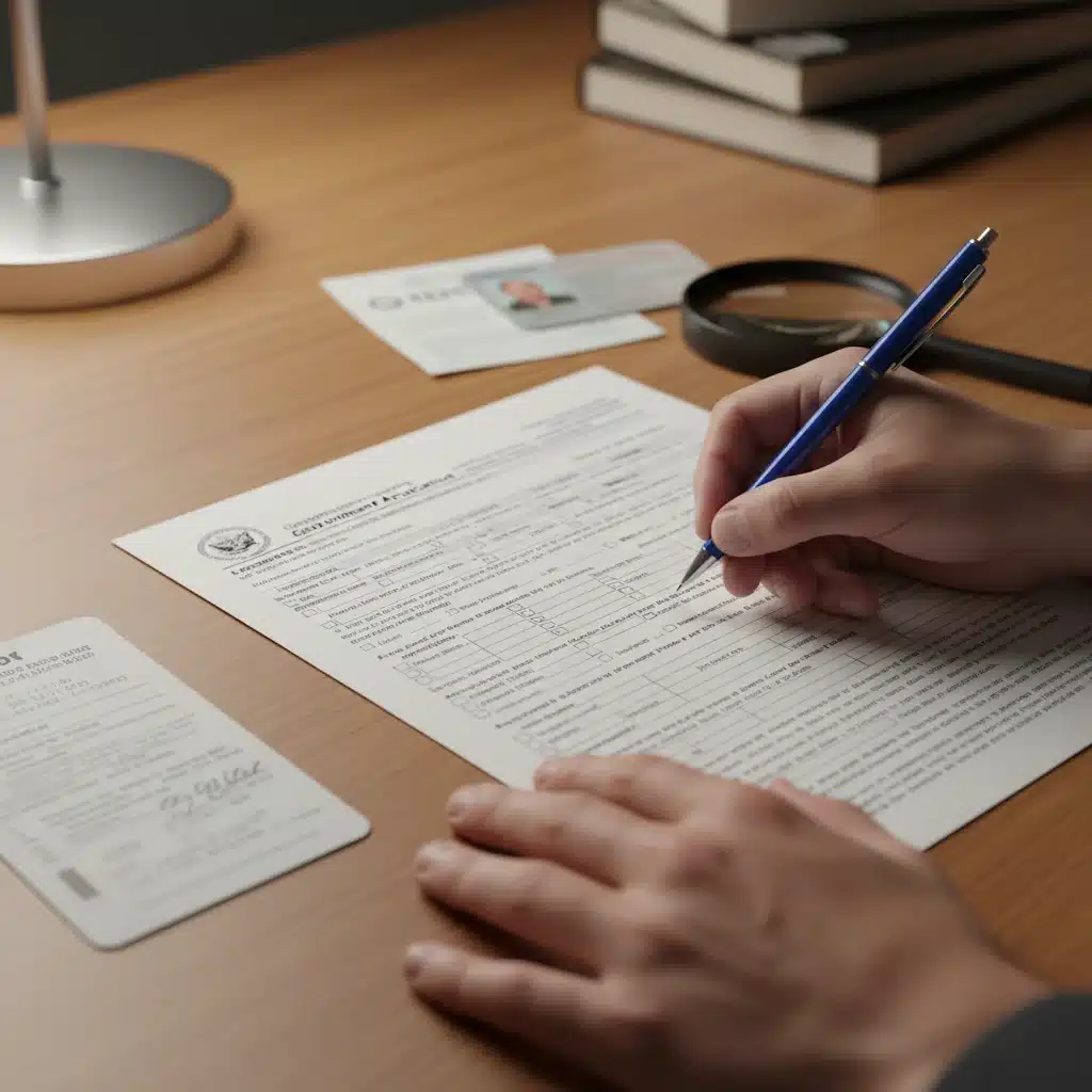 Hands filling out unemployment benefits application form.