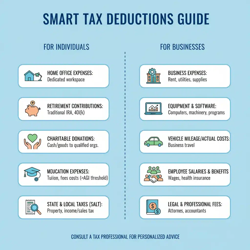 Infographic detailing individual and business tax deduction categories