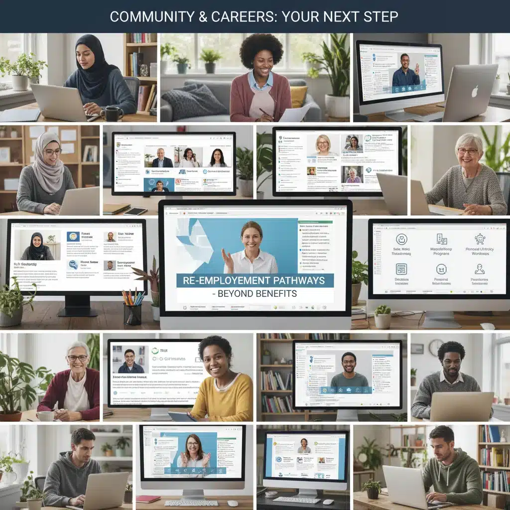 People attending a virtual job fair for re-employment support.