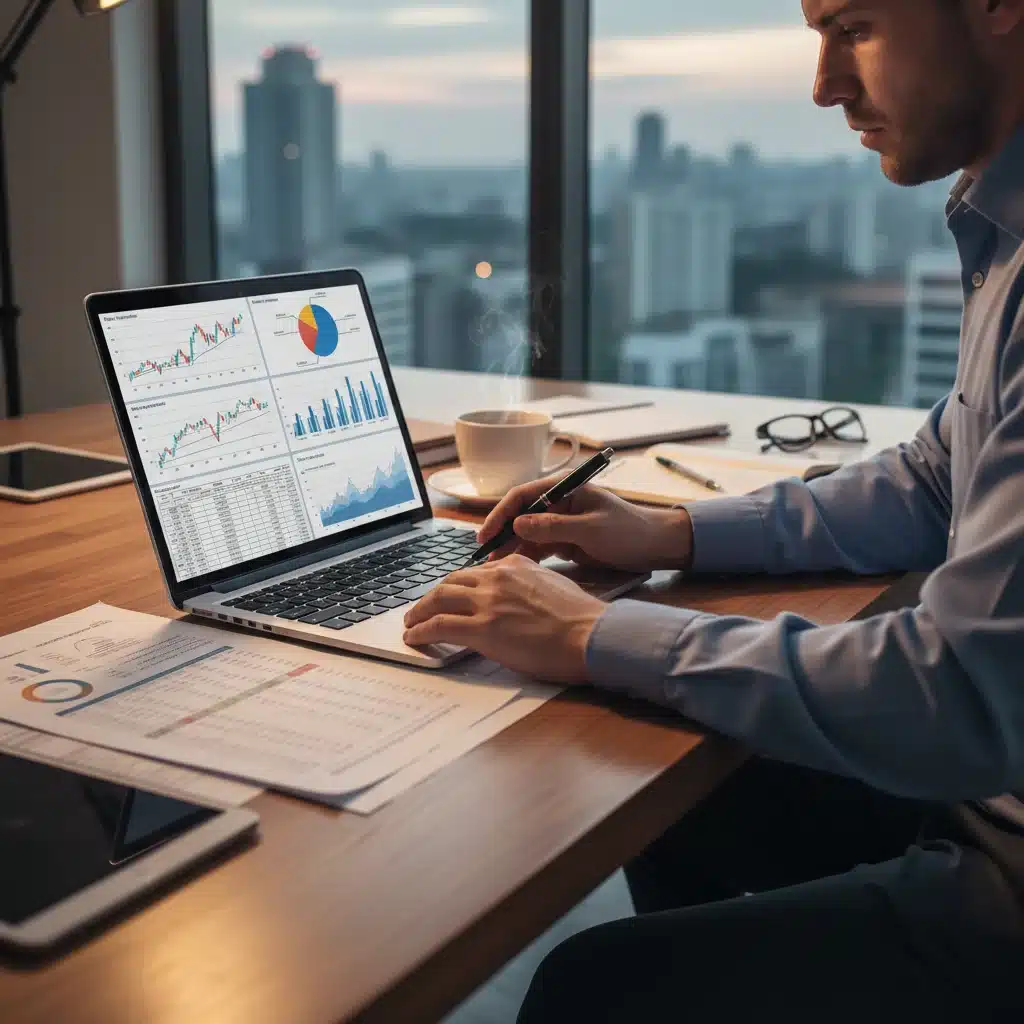 Person analyzing financial documents for federal benefits