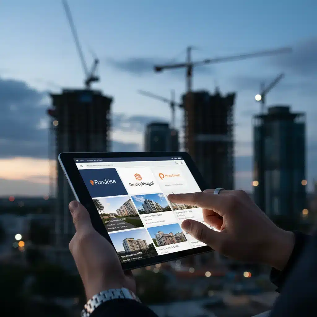 Hand holding a tablet showing real estate crowdfunding options, symbolizing accessible property investment.