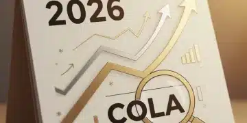 2026 calendar with COLA magnifying glass and financial growth symbols