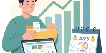 Person reviewing finances with 2026 calendar and budget spreadsheets
