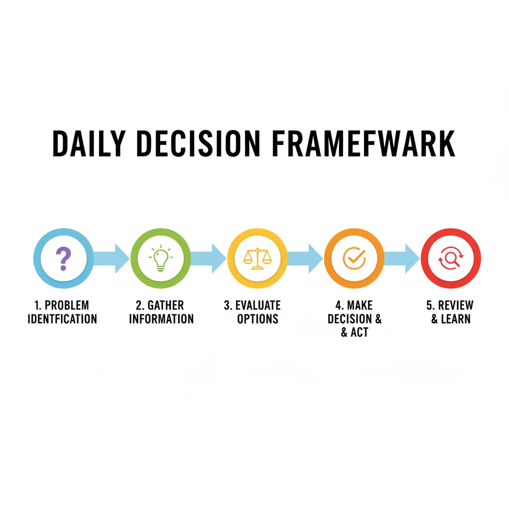 Visual representation of the 5-step daily decision framework flowchart.