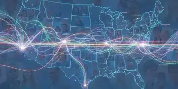 Abstract visualization of data influencing US map and diverse population