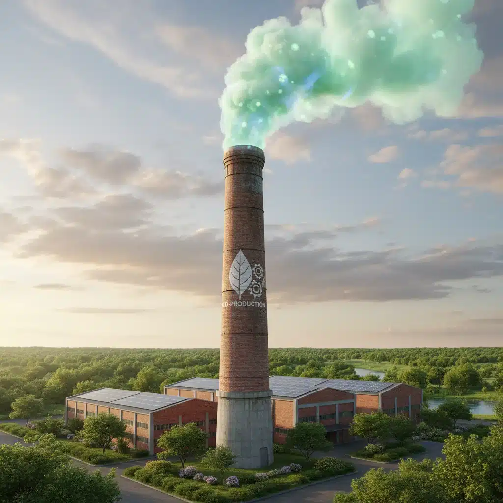 Factory with clean emissions, symbolizing industrial adaptation to new environmental regulations.