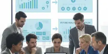 Group of individuals reviewing health insurance options and COBRA subsidy information on a tablet.