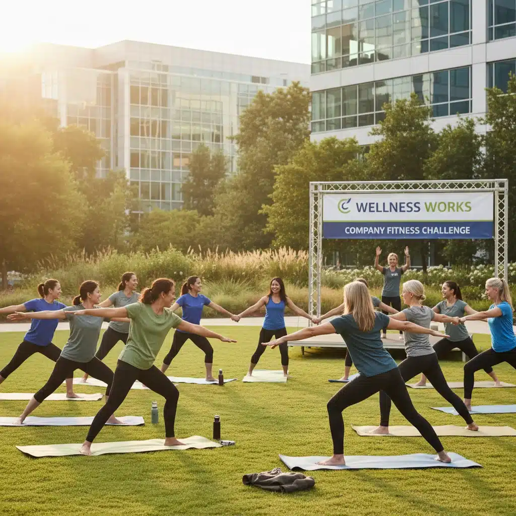 Employees engaged in company fitness and physical wellness