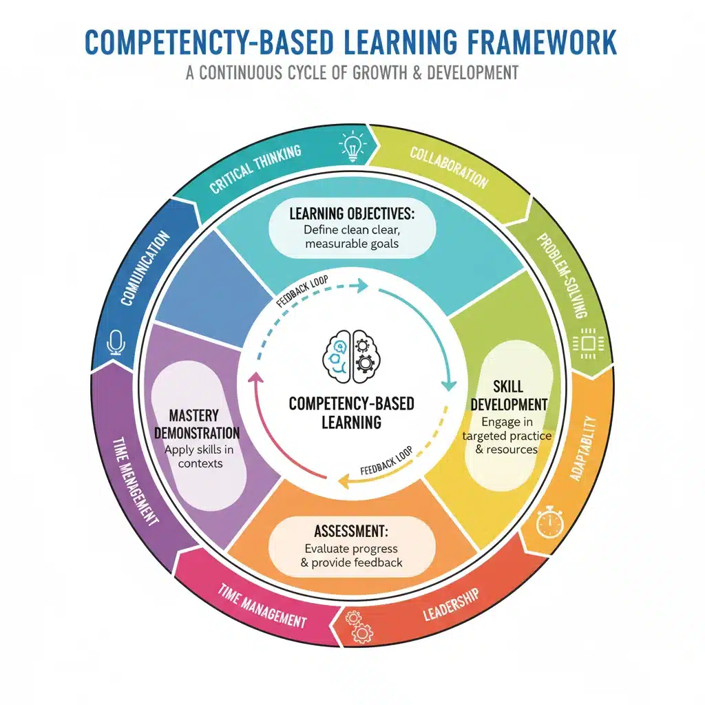 Infographic detailing competency-based learning framework components