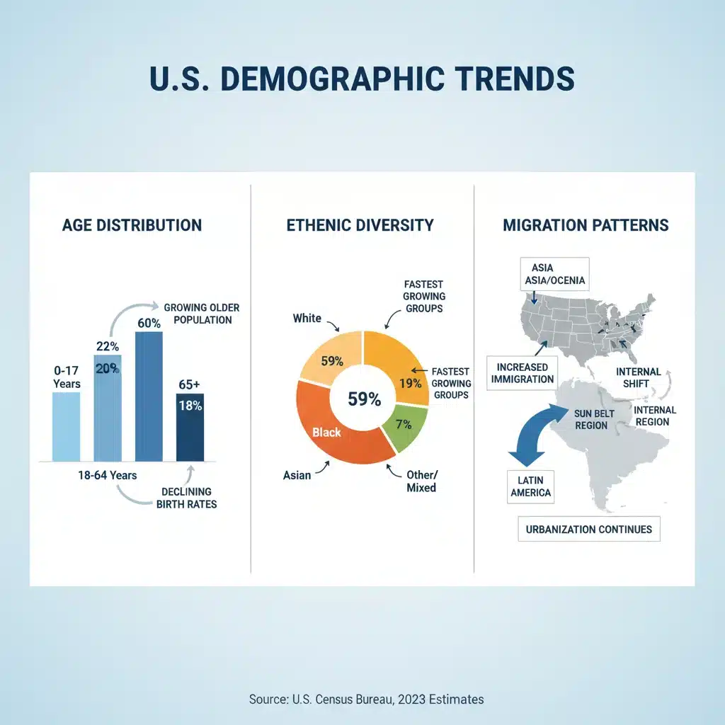 Infographic displaying key demographic trends in the US