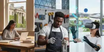 Students exploring diverse higher education options, including online and vocational training