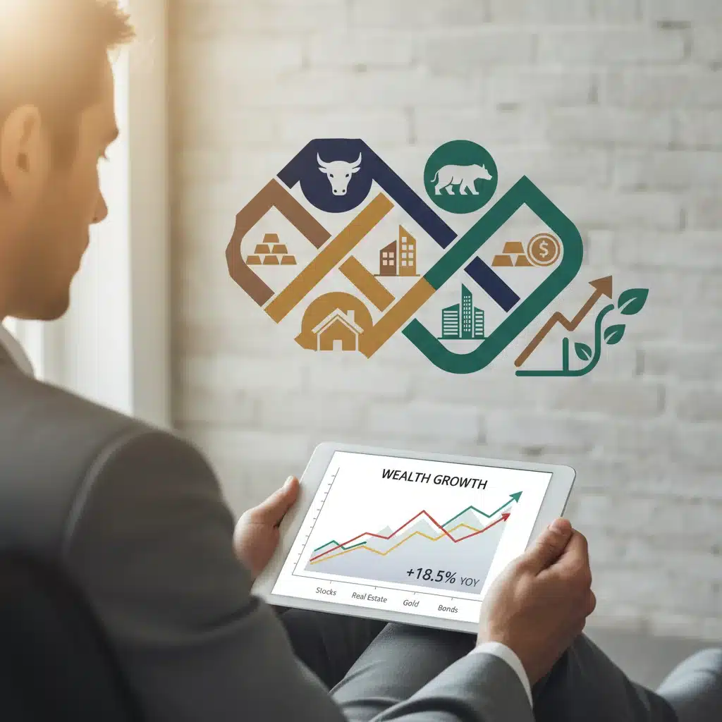 Individual analyzing investment growth charts for diversified portfolio
