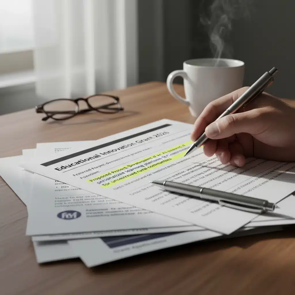 Hand reviewing educational innovation grant application for 2026 funding