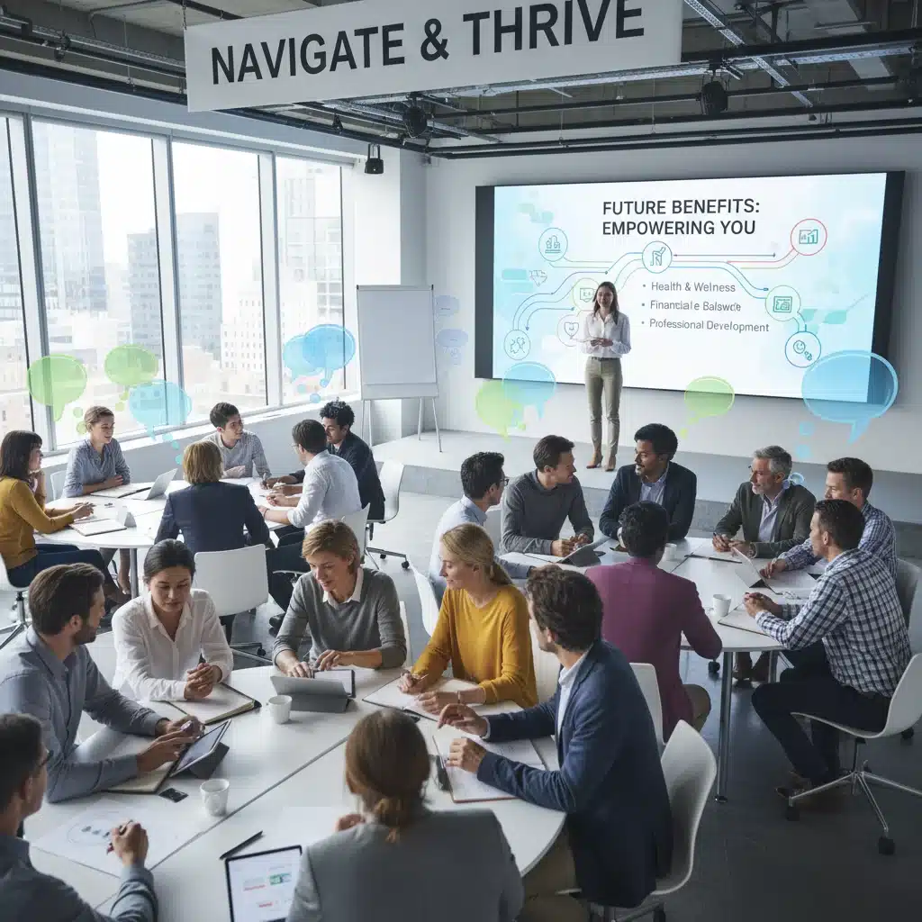 Employees discussing new benefit offerings in a workshop setting