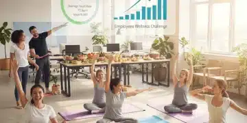 2026 Employee Wellness Incentives: Boost Participation by 15% Diverse employees engaged in wellness activities with positive health metrics overlay