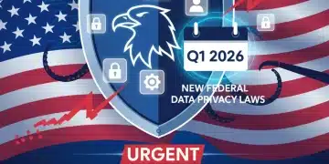 Urgent Alert: New Federal Data Privacy Laws Impacting All U.S. Consumers in Q1 2026 – What You Must Know Now (RECENT UPDATES) Shield protecting digital data with US flag background, symbolizing new federal data privacy laws 2026.