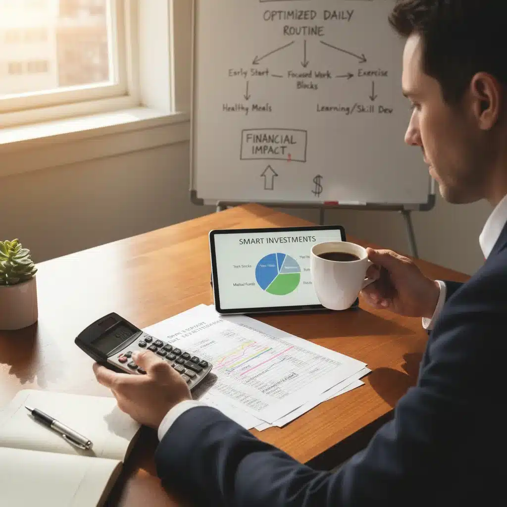Person analyzing financial statements and calculating returns