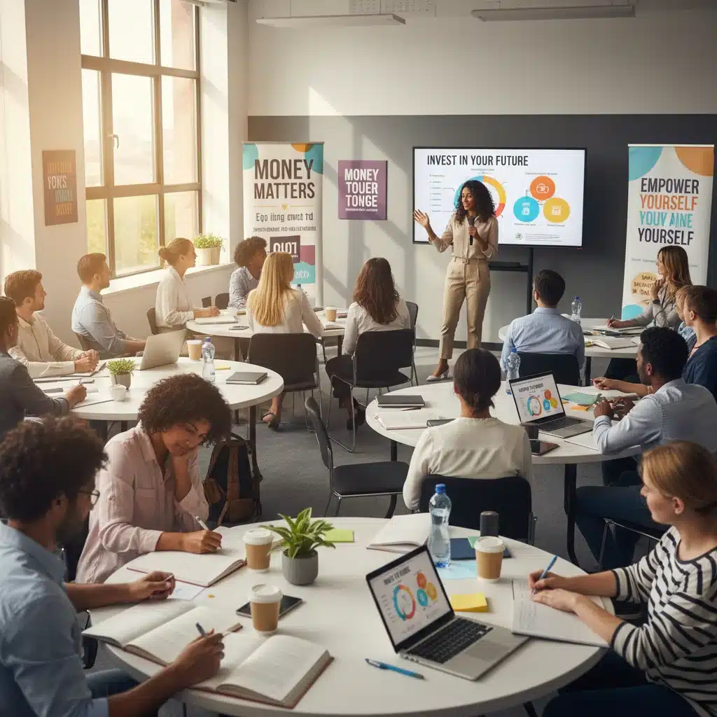 Group of people learning about financial literacy in a workshop setting