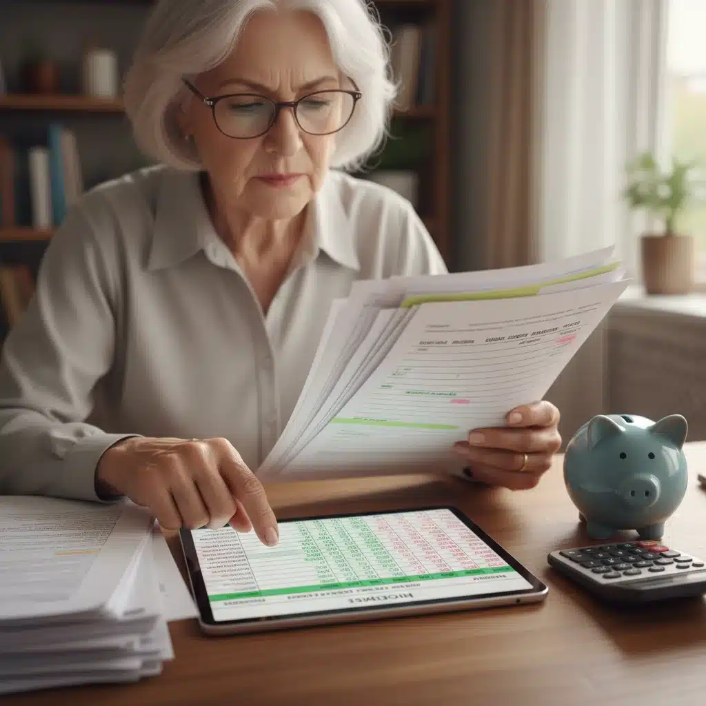 Senior person reviewing financial documents and budget spreadsheet